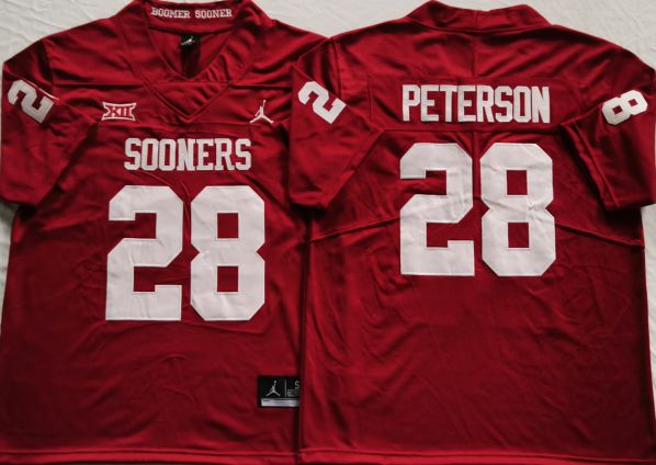 Men Oklahoma Sooners #28 Peterson Red 2025 NCAA Jersey->ncaa teams->NCAA Jersey